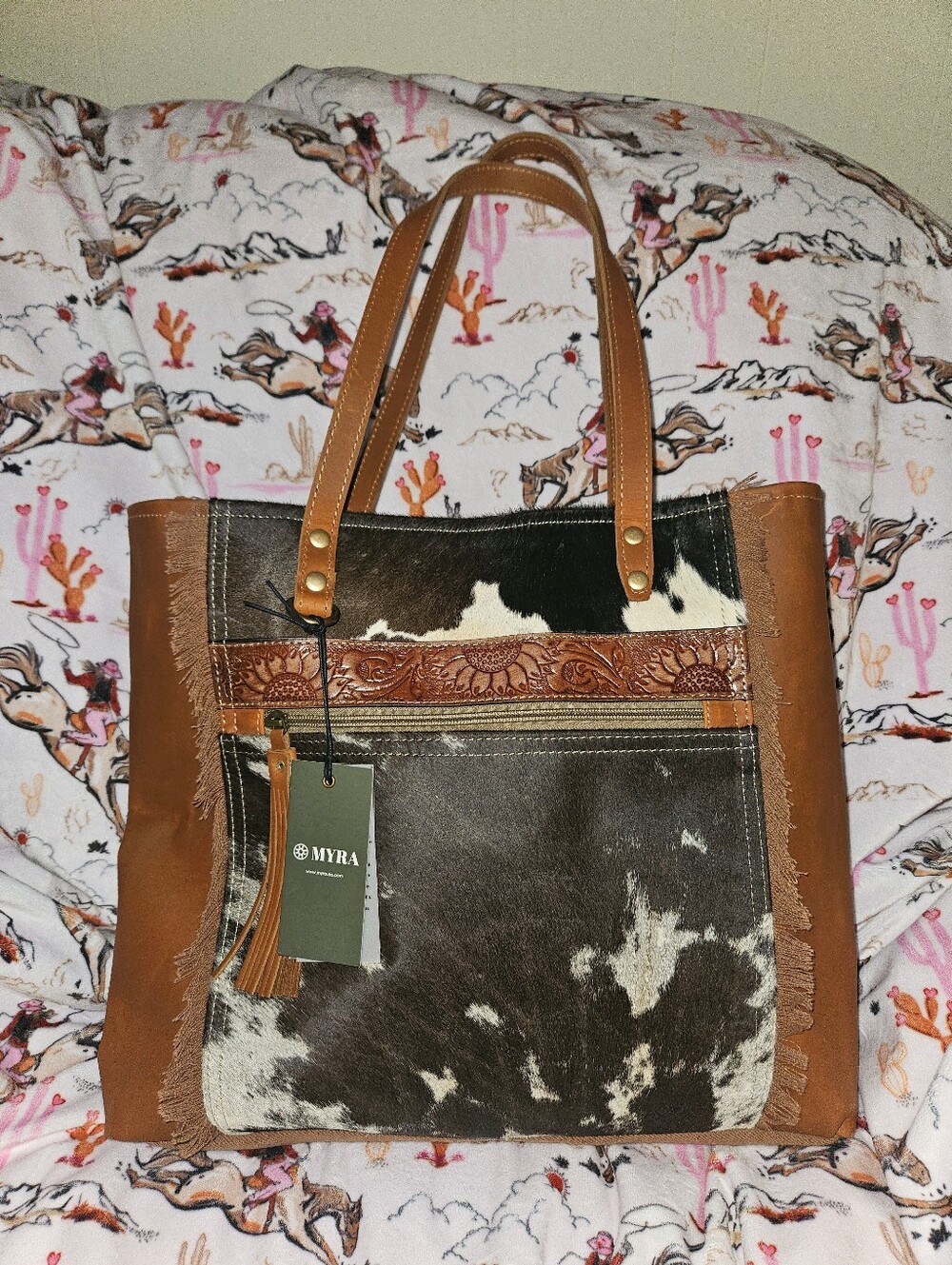 Myra Sunflower And Hide Tote Purse🌻 - Picture 2 of 4